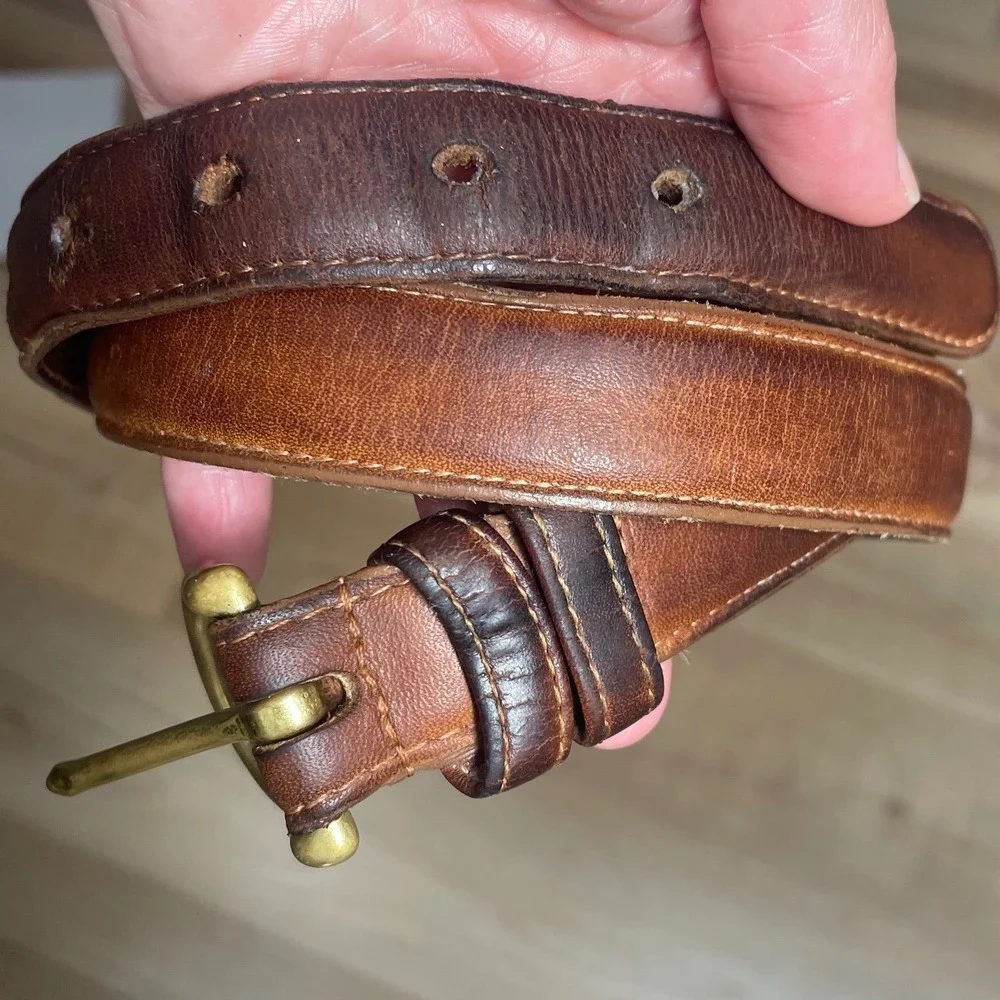 Vintage Coach British Tan Leather Belt 6600 Solid Brass Buckle USA Made 34 85